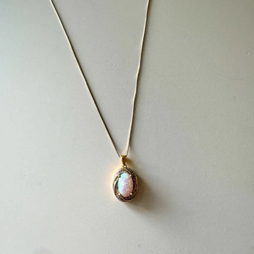Opal Necklace 925 Silver Opal Pendant Necklace